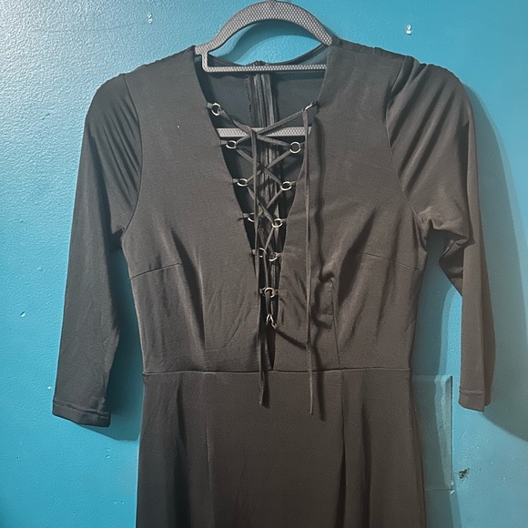 Black Sheath Maxi Dress with Plunge Neckline - Picture 2 of 8